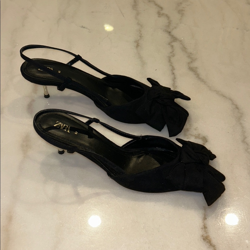 Zara Black Bow Slingback Heels
